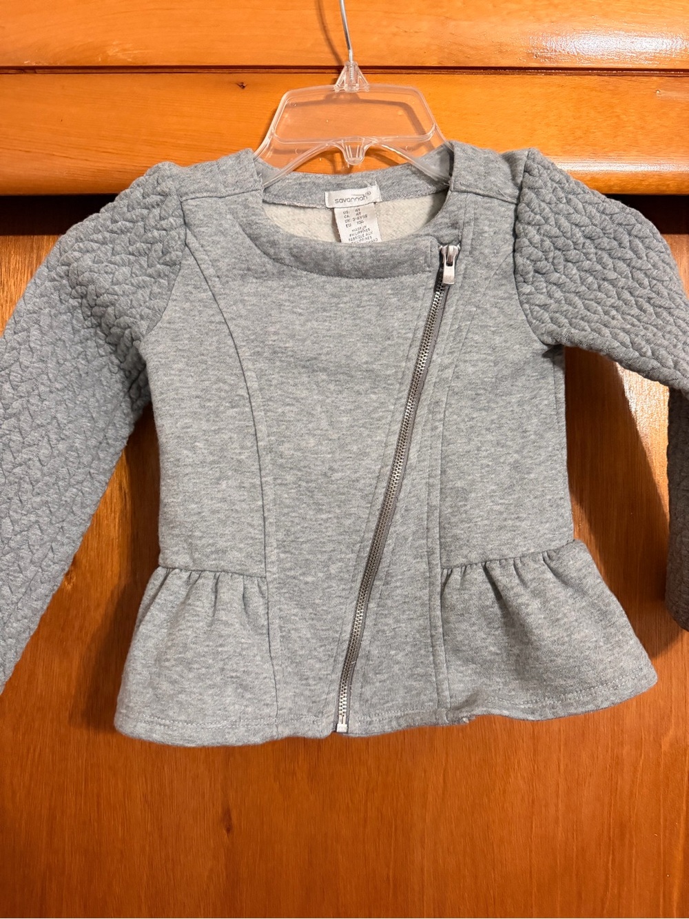 Savannah Heather Gray Quilted Sleeve Peplum Hoodie